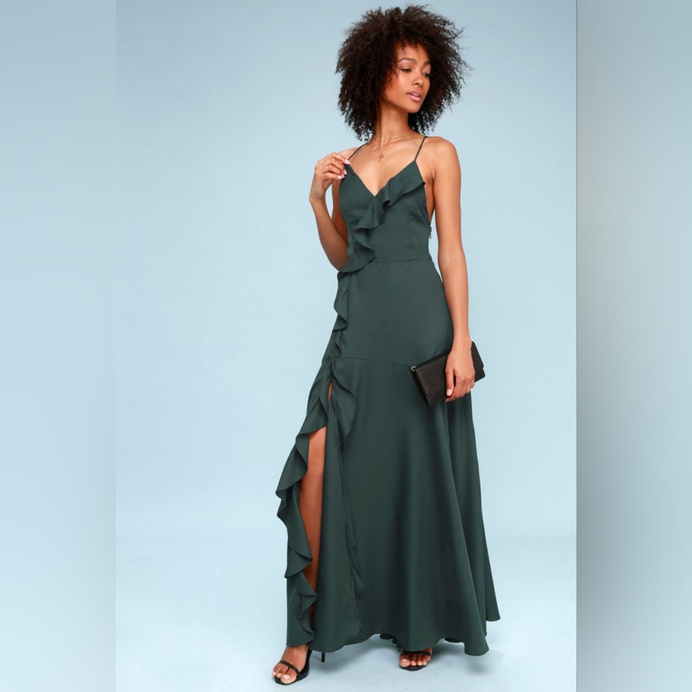 Lulu's Selmah Teal Green Ruffled Maxi Dress - Size Large